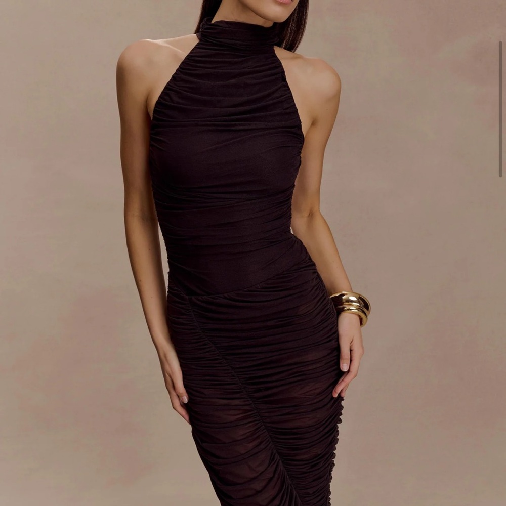 Meshki Chocolate Ruched Maxi Dress
